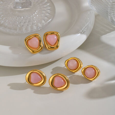 Geometric Shape Stainless Steel Natural Stone Waterproof Gold Color Women's Stud Earrings