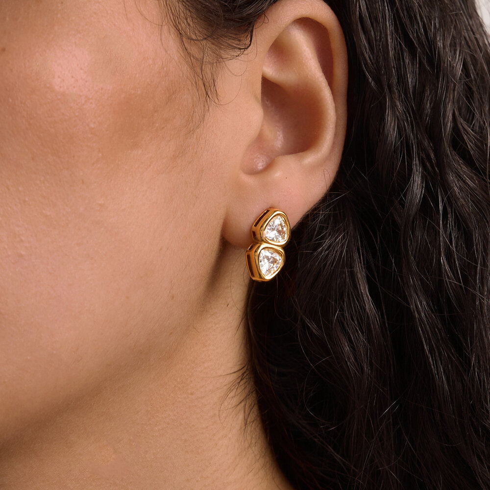 Boucles D'Oreilles Puces Pour Femmes, Forme Géométrique, En Acier Inoxydable, Étanches, Couleur Or, Avec Zircon. h5Image5