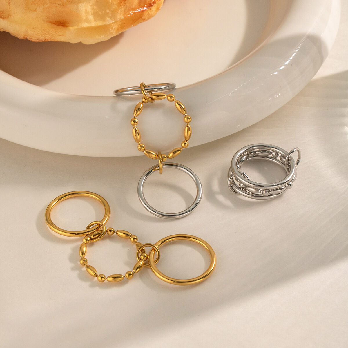 Stainless Steel Waterproof Gold Color Statement Rings
