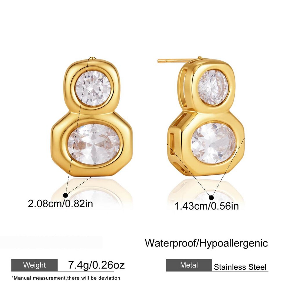 Boucles D'Oreilles Puces Pour Femmes, Forme Géométrique, En Acier Inoxydable, Étanches, Couleur Or, Avec Zircon.