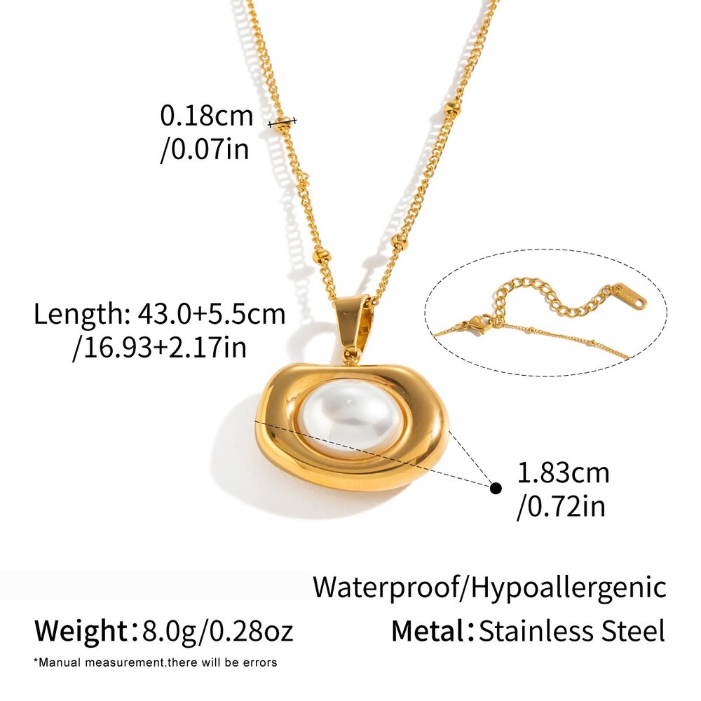 Colliers Pendentifs Pour Femmes En Acier Inoxydable De Forme Géométrique, Étanches, Couleur Or, Avec Perles Artificielles