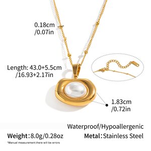 Colliers Pendentifs Pour Femmes En Acier Inoxydable De Forme Géométrique, Étanches, Couleur Or, Avec Perles Artificielles h5