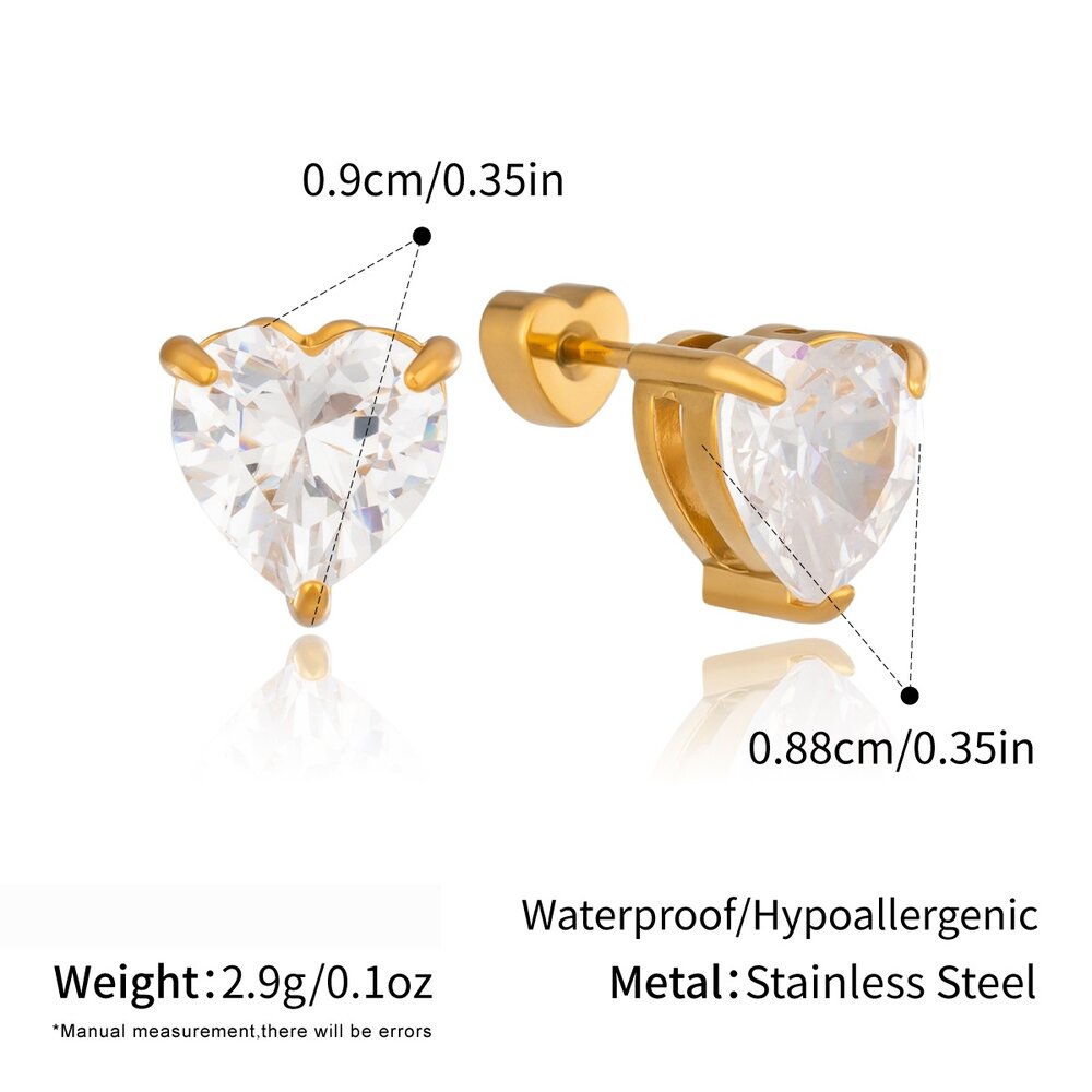 Boucles D'Oreilles Puces Pour Femmes En Acier Inoxydable Étanche, Couleur Or, Avec Zircon.