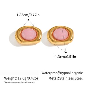 Boucles D'Oreilles Puces Pour Femmes, Forme Géométrique, Acier Inoxydable, Pierre Naturelle, Étanches, Couleur Or h5