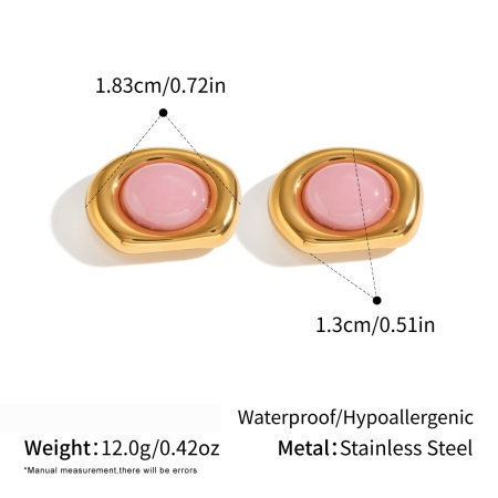 Orecchini a perno da donna in acciaio inossidabile, con forma geometrica e pietra naturale, impermeabili, color oro.