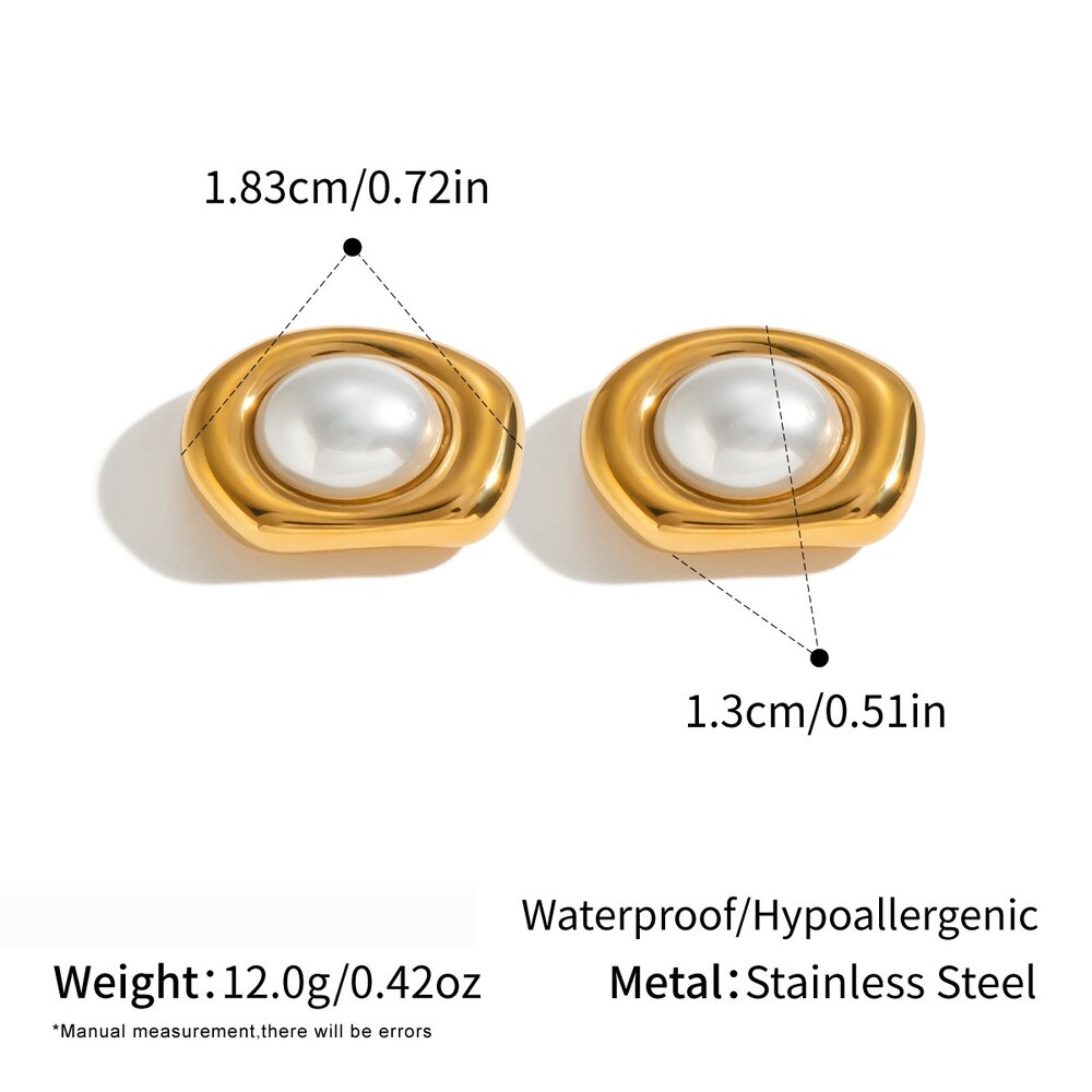 Boucles D'Oreilles Puces Pour Femme, Forme Géométrique, Perles Artificielles Couleur Or