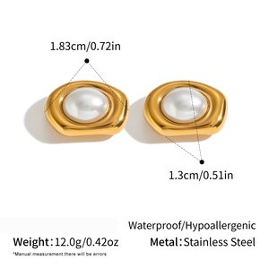 Boucles D'Oreilles Puces Pour Femme, Forme Géométrique, Perles Artificielles Couleur Or h5