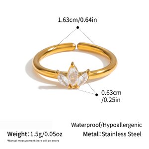 Anillo De Mujer Con Circonita, Resistente Al Agua Y Con Forma De Flor, De Acero Inoxidable Y Color Dorado. h5