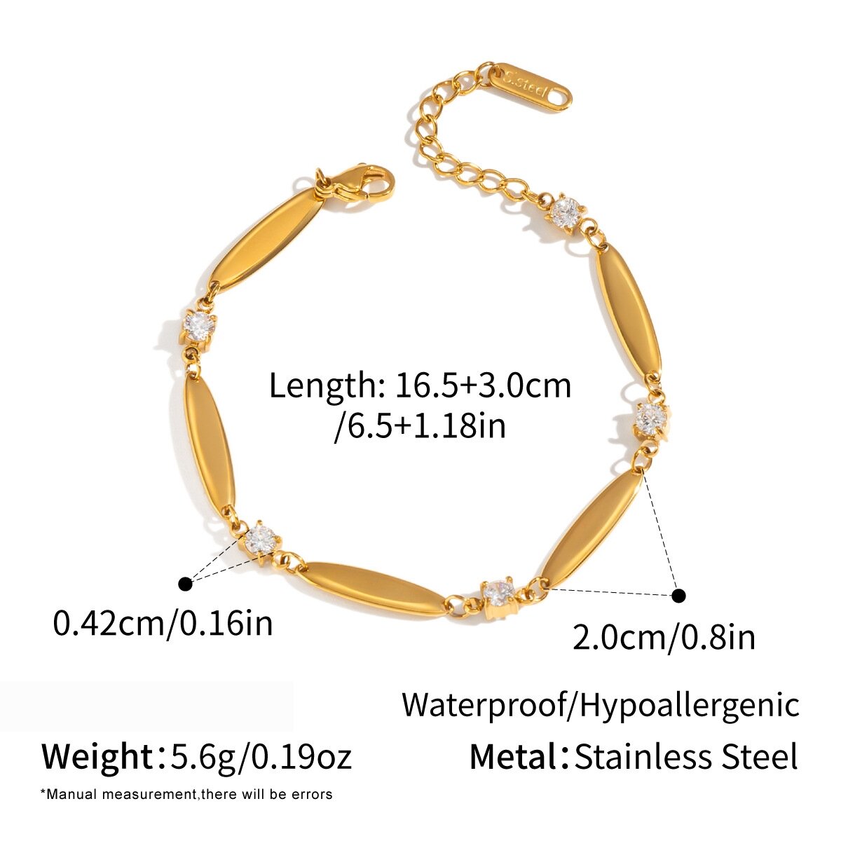Bracelet Chaîne Pour Femme En Acier Inoxydable Étanche, Forme Elliptique, Couleur Or, Orné De Strass h5 
