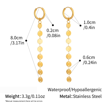 Orecchini pendenti da donna con nappina in acciaio inossidabile, impermeabili, color oro.