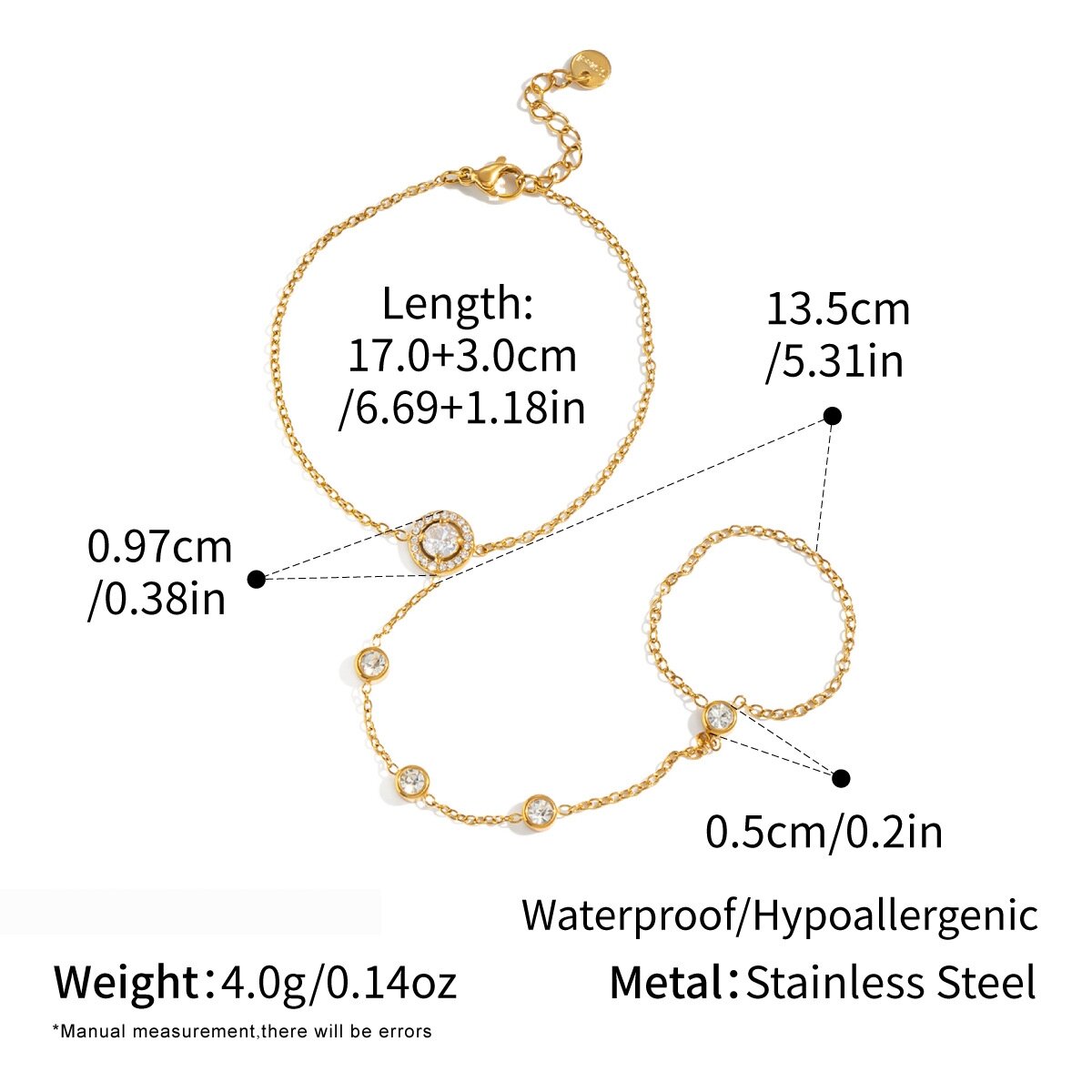 Chaîne De Main Pour Femme En Acier Inoxydable Étanche Couleur Or Avec Zircon h5 