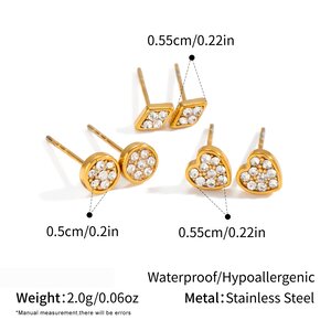Boucles D'Oreilles Pour Femmes En Acier Inoxydable En Forme De Cœur, Étanches, Couleur Or, Serties De Strass h5