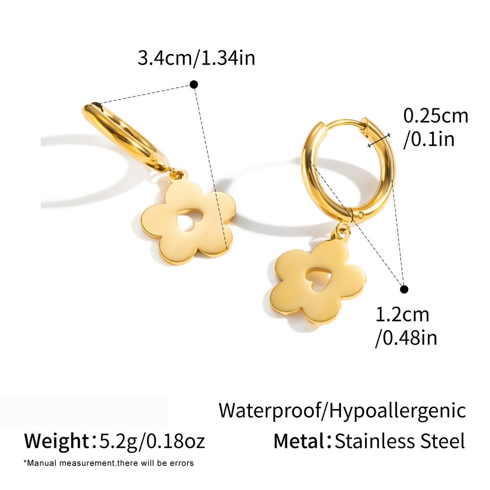 Boucles D'Oreilles Pendantes Pour Femme, En Acier Inoxydable, Couleur Or, En Forme De Fleur Et Étanches.
