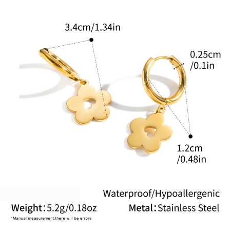 Orecchini pendenti da donna a forma di fiore in acciaio inossidabile, impermeabili, color oro.