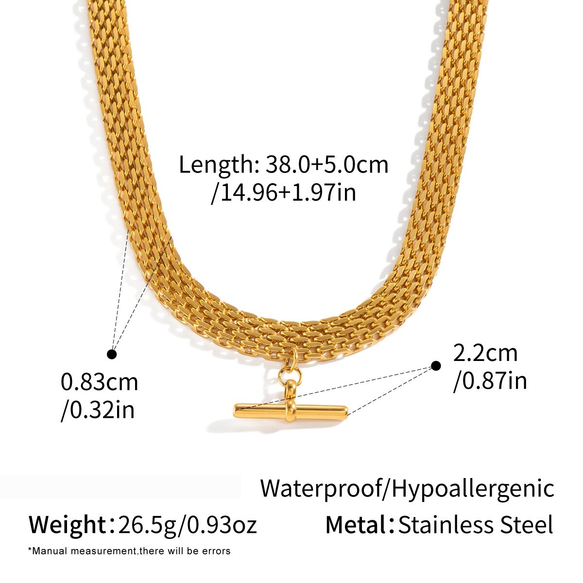 Collier Pendentif Femme En Acier Inoxydable Étanche Couleur Or, En Forme De T h5 