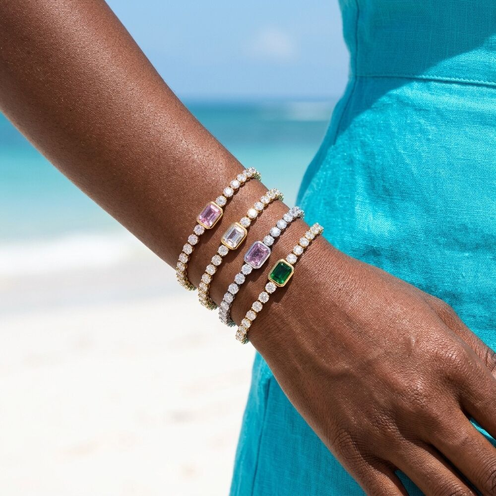 Luxe Serie Elegante Rechthoekige, Waterdichte, Patchwork Armbanden Van Roestvrij Staal Met Goudkleurige Zirkonia Voor Dames. Afbeelding2