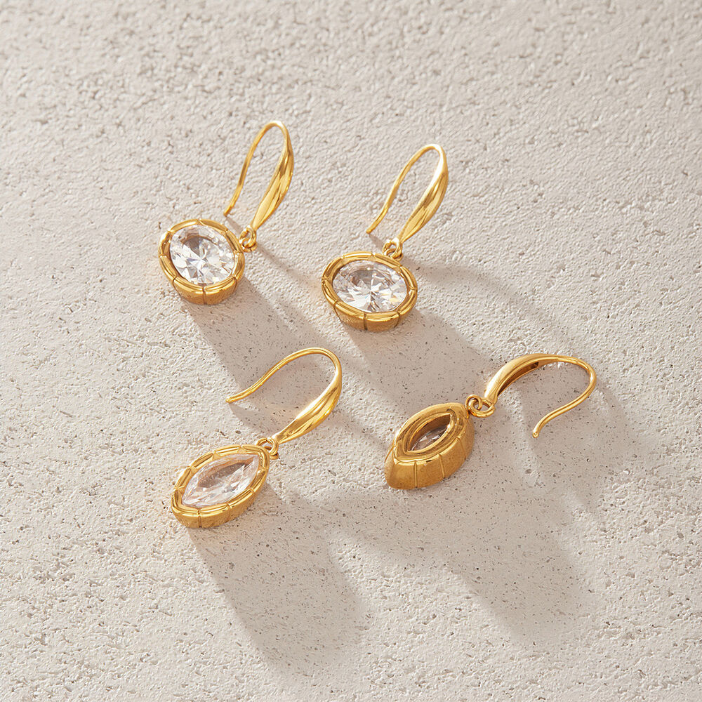 Boucles D'Oreilles Pendantes Pour Femmes, En Acier Inoxydable, Étanches, Couleur Or, Avec Zircon, En Forme De Goutte h5Image3