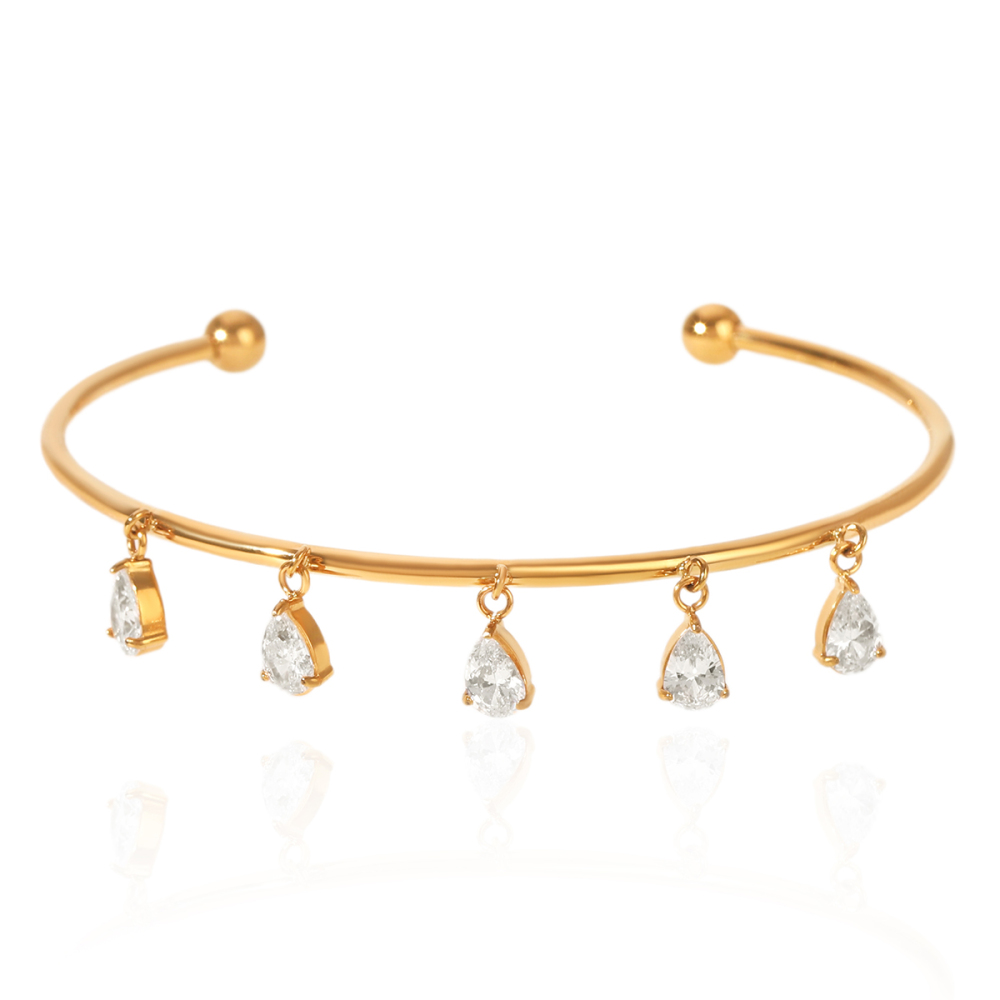 Stainless Steel Waterproof Gold Color Zircon Women's Cuff Bracelet