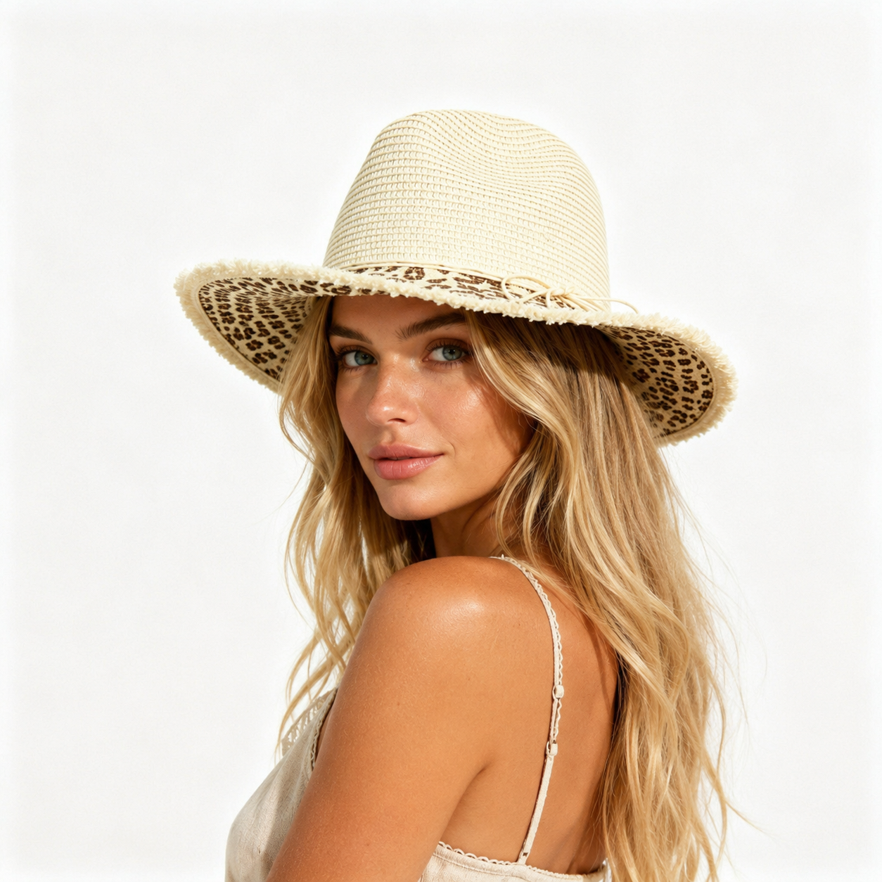 Simple Series Vacation Bow Knot Leopard Print Raffia Straw Hats Picture2