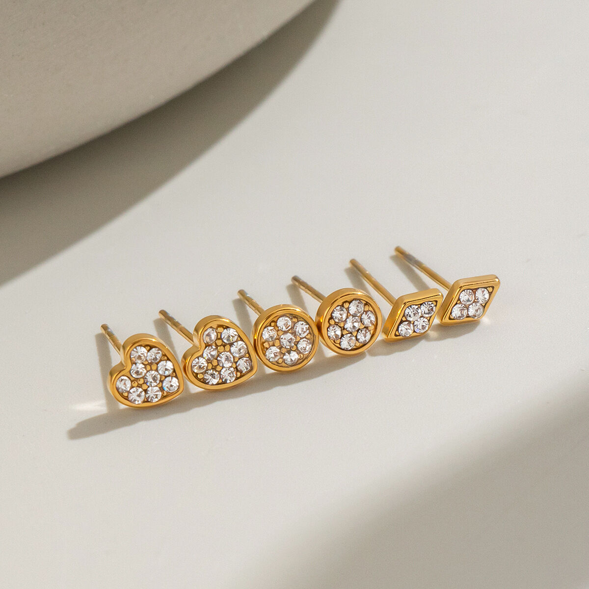 Heart Shape Stainless Steel Waterproof Gold Color Rhinestone Women's Earrings Sets