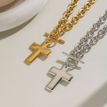 Cross Shape Stainless Steel Waterproof Gold Color Women's Pendant Necklaces