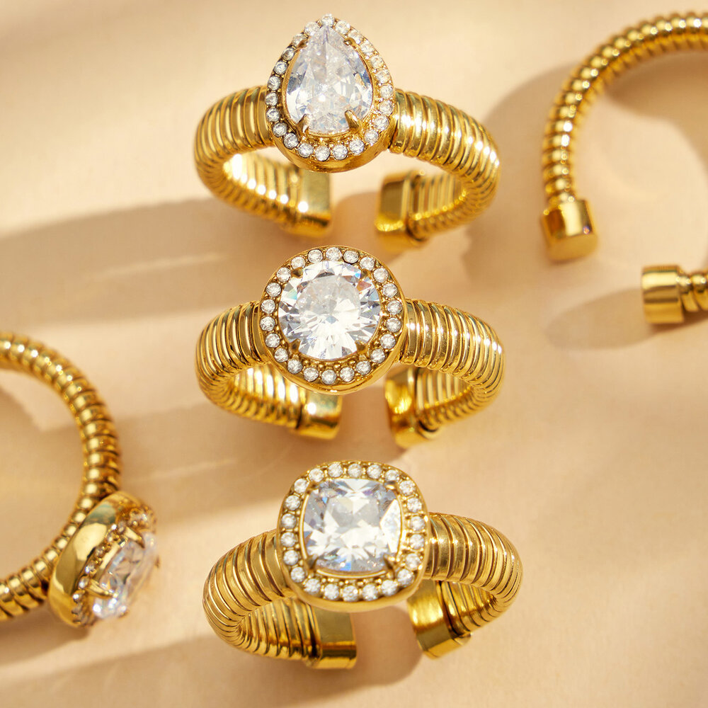 Anillos De Mujer De La Serie Luxury Series, Elegantes, Con Forma Irregular De Corazón, De Acero Inoxidable, Resistentes Al Agua Y Con Circonitas Color Oro. Imagen4