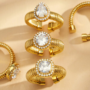 Anillos De Mujer De La Serie Luxury Series, Elegantes, Con Forma Irregular De Corazón, De Acero Inoxidable, Resistentes Al Agua Y Con Circonitas Color Oro. h5 Imagen4