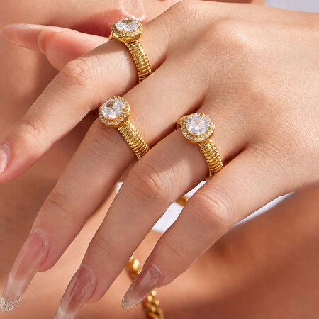 Anillos De Mujer De La Serie Luxury Series, Elegantes, Con Forma Irregular De Corazón, De Acero Inoxidable, Resistentes Al Agua Y Con Circonitas Color Oro.