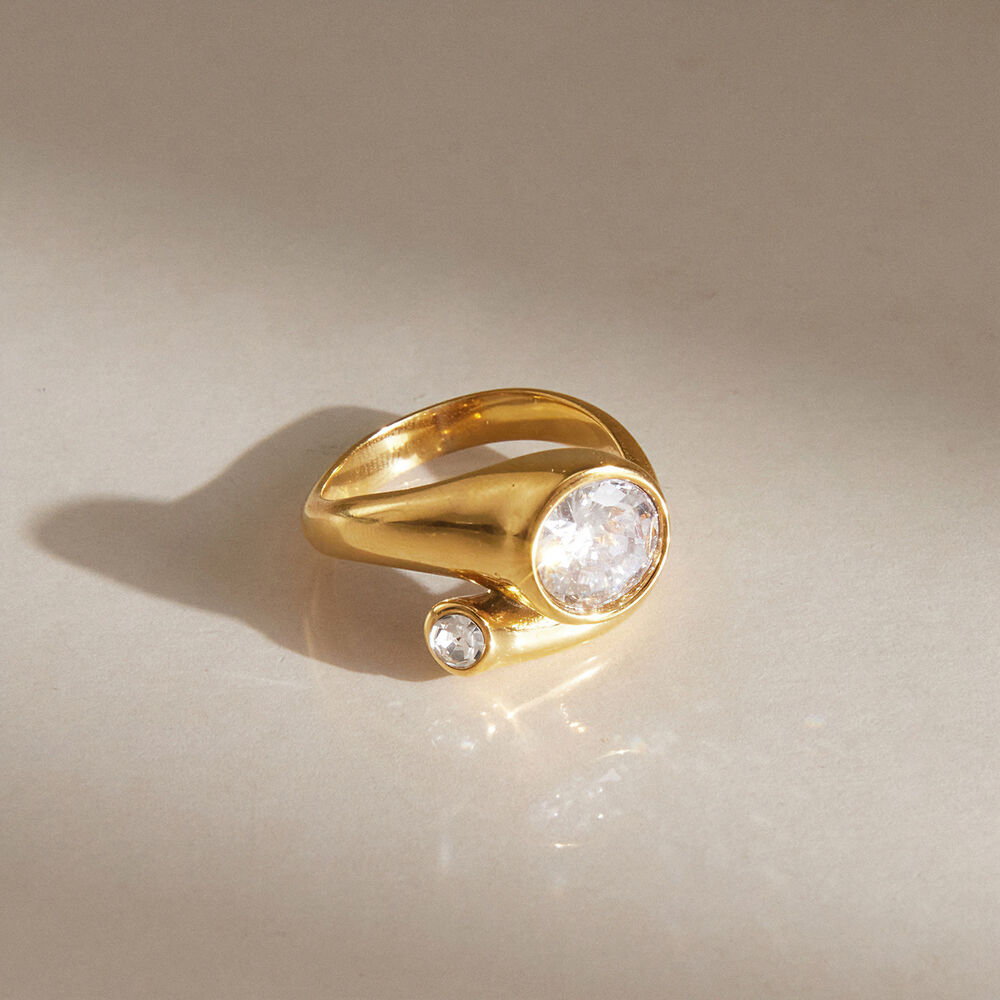 Anillos De Mujer Con Circonitas, Resistentes Al Agua Y Con Forma Geométrica, De Acero Inoxidable Y Color Dorado. Imagen4