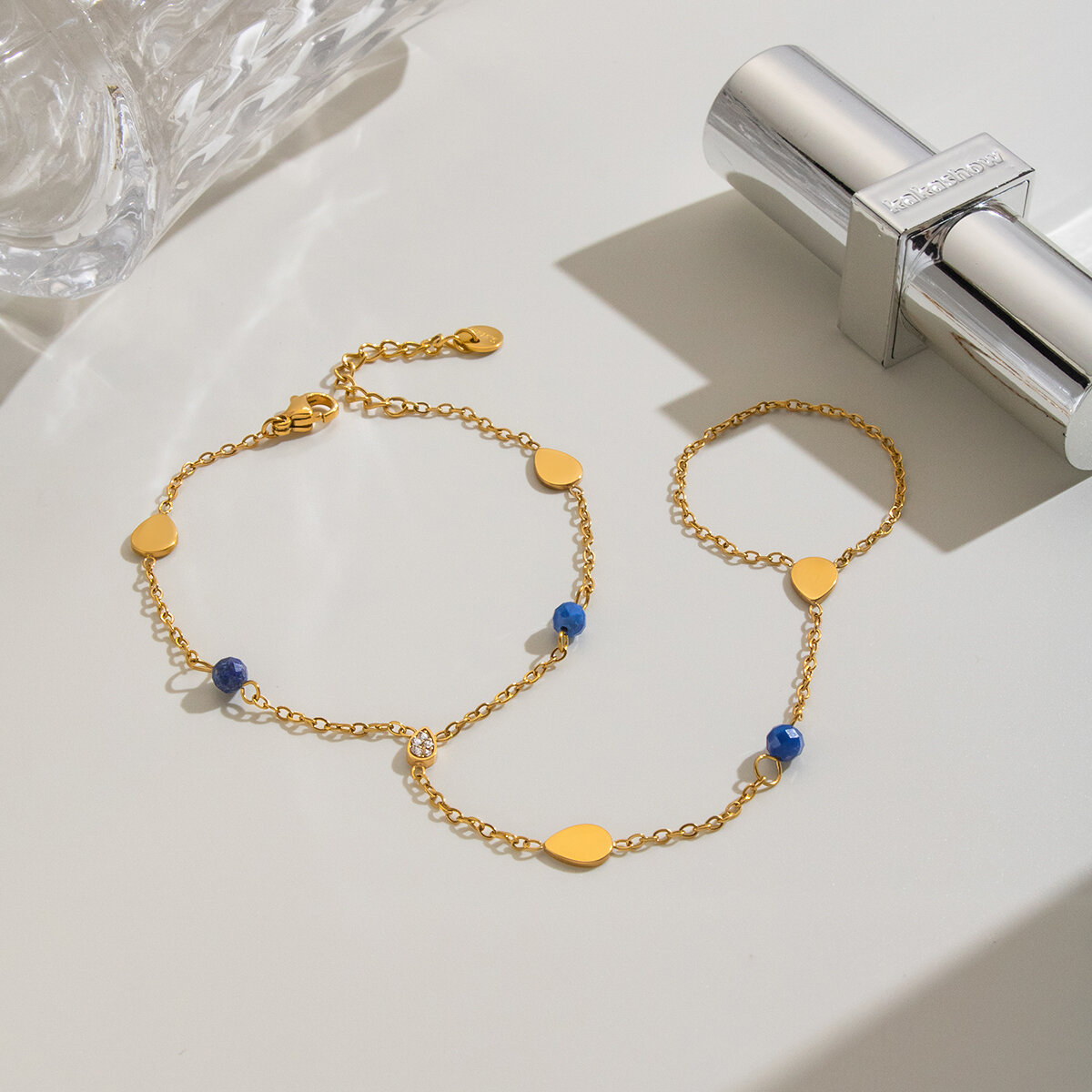 Collana Da Polso Da Donna Simple Series Daily Dalla Forma Irregolare, In Acciaio Inossidabile Impermeabile Color Oro. Immagine5