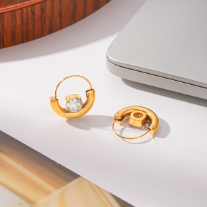 Circle Stainless Steel Waterproof Gold Color Zircon Women's Hoop Earrings h5 Picture4