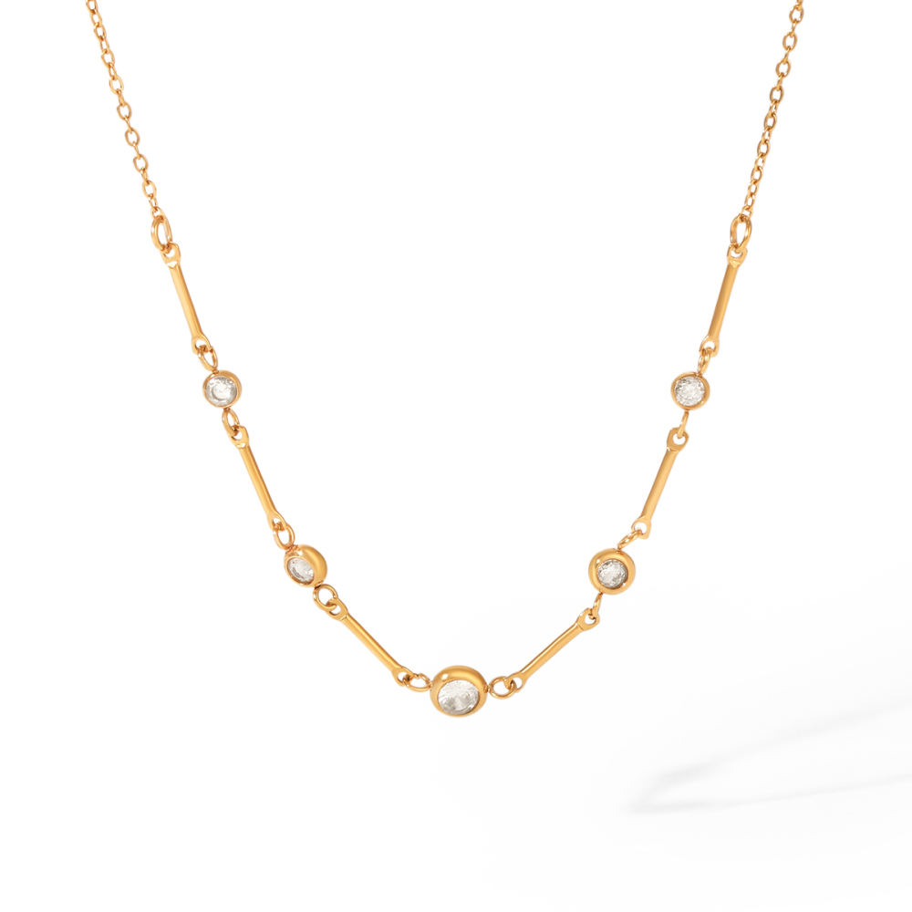 Stainless Steel Waterproof Gold Color Zircon Women's Chain Necklaces