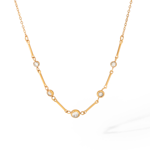 Stainless Steel Waterproof Gold Color Zircon Women's Chain Necklaces h5