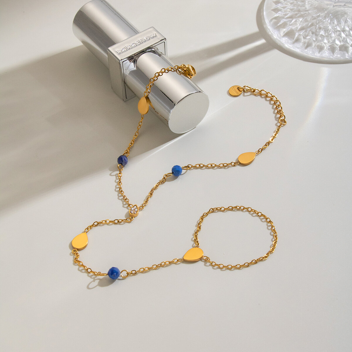 Collana Da Polso Da Donna Simple Series Daily Dalla Forma Irregolare, In Acciaio Inossidabile Impermeabile Color Oro. h5 Immagine6