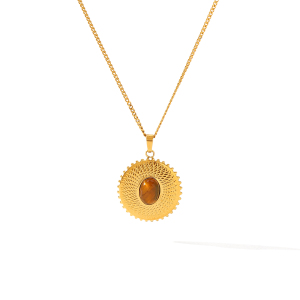 Cross Ellipse Shape Stainless Steel Waterproof Gold Color Natural Stone Zircon Women's Pendant Necklaces h5