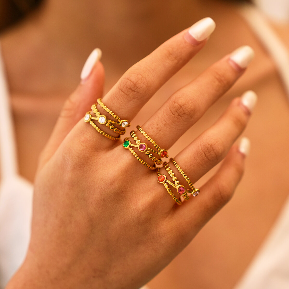 Simple Series Daily Irregular Shape Hollowed-Out Stainless Steel Waterproof   Gold Color Women‘s Statement Rings Picture2