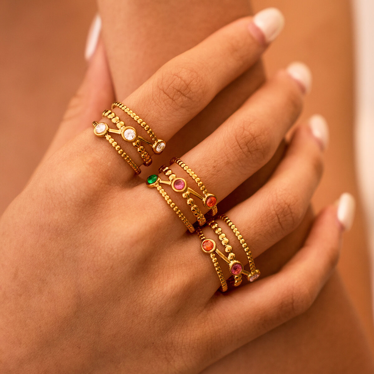 Simple Series Daily Irregular Shape Hollowed-Out Stainless Steel Waterproof   Gold Color Women‘s Statement Rings Picture3