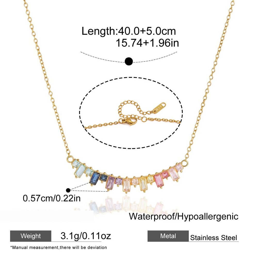 Luxurious Series Elegant Rectangle Stainless Steel Waterproof Gold Color Zircon Women's Pendant Necklaces