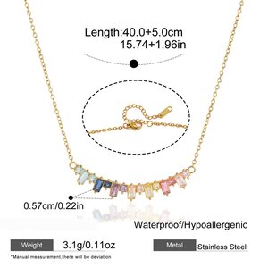 Luxurious Series Elegant Rectangle Stainless Steel Waterproof Gold Color Zircon Women's Pendant Necklaces h5
