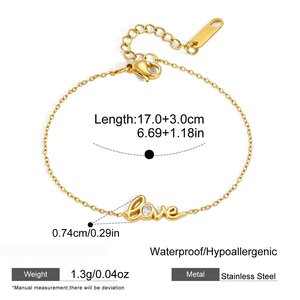 Simple Series Elegant Letter Chain Stainless Steel Waterproof Gold Color Zircon Women's Charm Bracelets h5