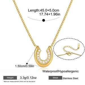 Elegant Letter Horseshoe-Shaped Stainless Steel Waterproof Gold Color Zircon Women's Pendant Necklaces h5