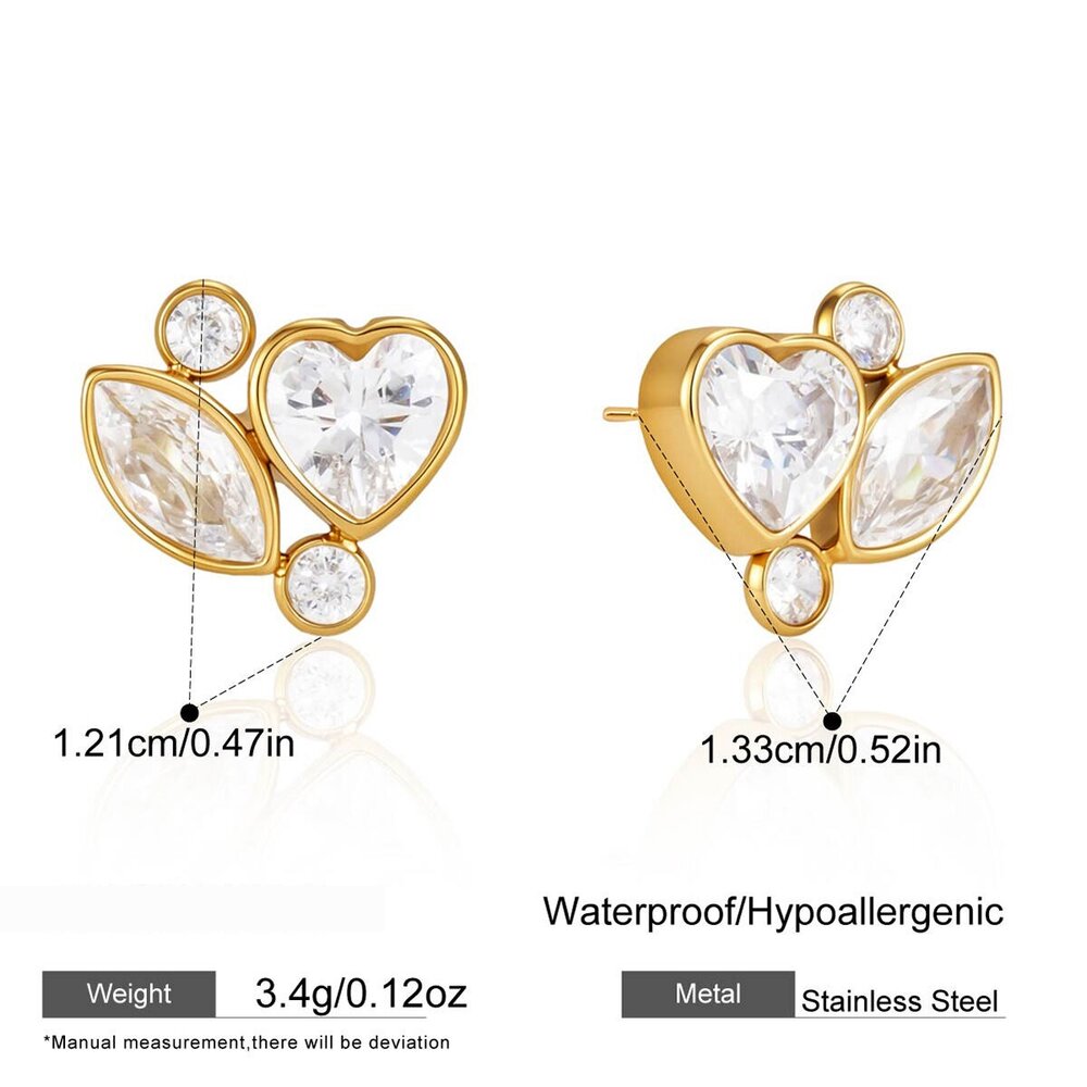 Luxurious Series Daily Irregular Shape Heart Stainless Steel Waterproof Gold Color Zircon Women's Necklaces Sets