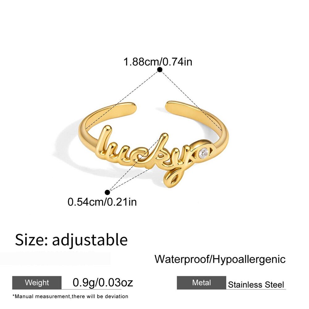 Simple Series Elegant Letter Irregular Shape Heart Stainless Steel Waterproof Gold Color Statement Rings