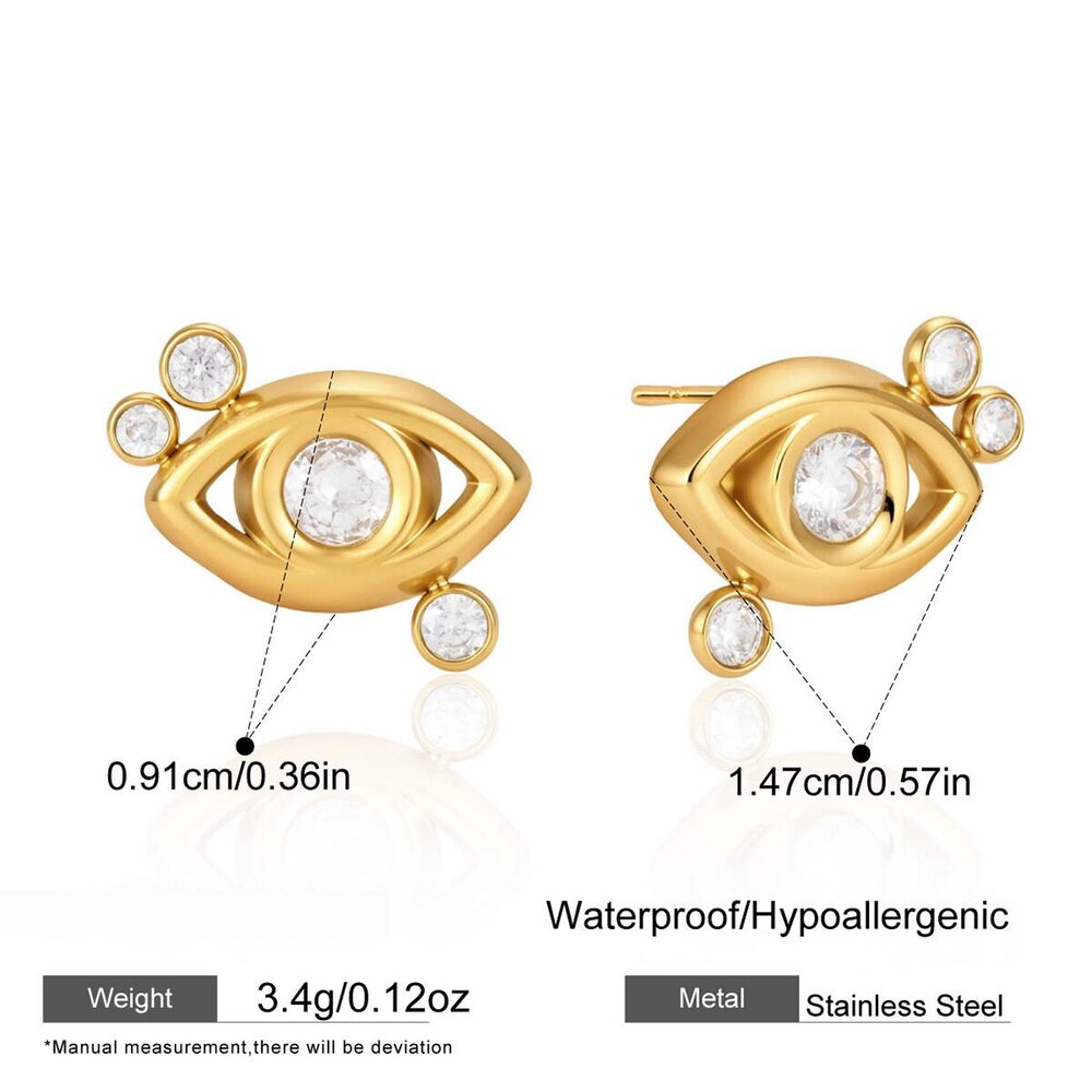 Simple Series Casual Devil's Eye Stainless Steel Waterproof Gold Color Zircon Women's Necklaces Sets