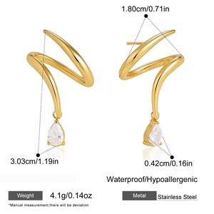 Simple Series Daily Irregular Shape Lines Stainless Steel Waterproof Gold Color Zircon Women's Stud Earrings h5