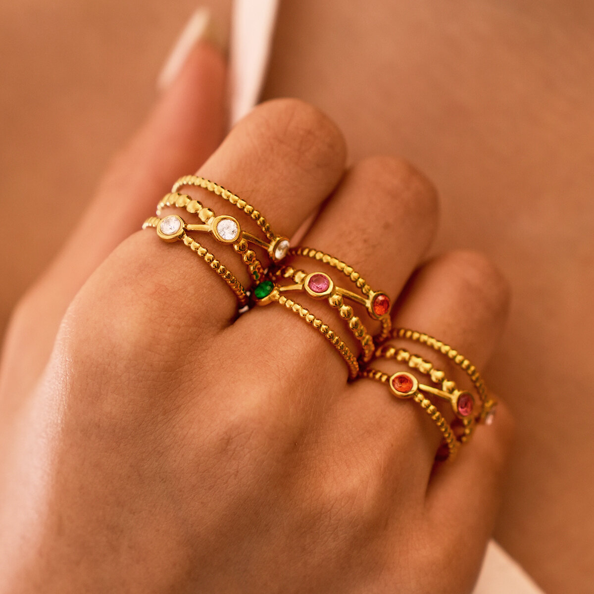 Simple Series Daily Irregular Shape Hollowed-Out Stainless Steel Waterproof   Gold Color Women‘s Statement Rings Picture4