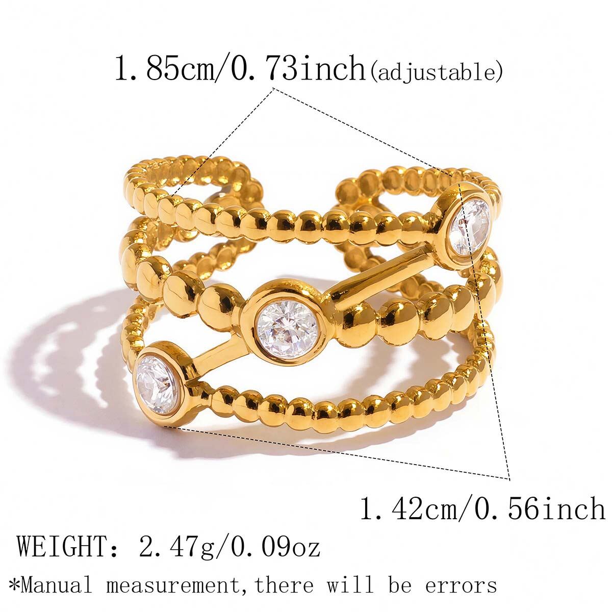 Simple Series Daily Irregular Shape Hollowed-Out Stainless Steel Waterproof   Gold Color Women‘s Statement Rings 