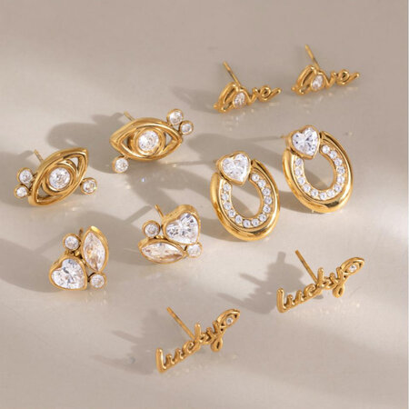 Lussuosi Orecchini A Perno Da Donna Con Zirconi, Forma Irregolare E Scritta &Quot;Daily Letter&Quot;, In Acciaio Inossidabile Color Oro, Impermeabili.