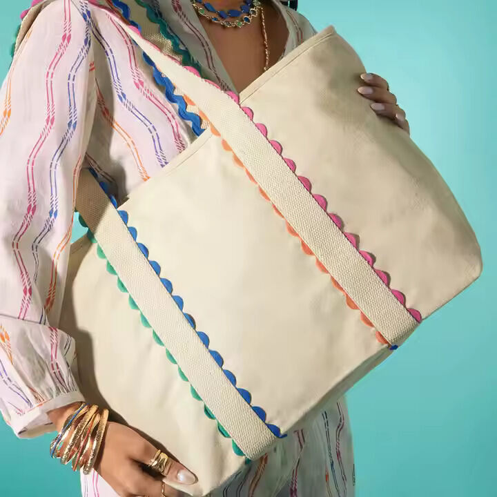 Casual Style Embroidered Solid Color Mixed Color Gradient Color Canvas Women's Square Tote Bags h5Picture3