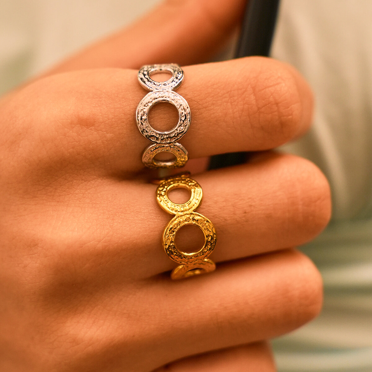 Simple Series Daily Circle Stainless Steel Waterproof   Gold Color  Women‘s Statement Rings h5 Picture3
